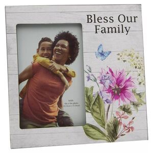 Bless Our Family 4" x 6" Wooden Floral Picture Frame